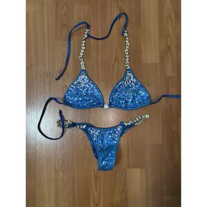Toxic angels Competition Bikini, Size small Light Blue With Swarovski Crystals